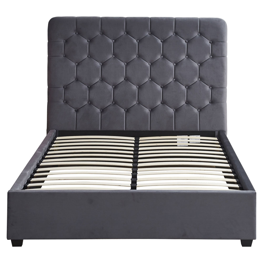 Laelio Velvet Fabric Double Bed in Grey