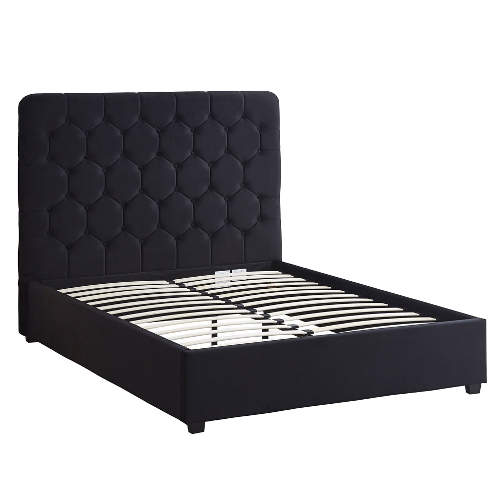 Laelio Velvet Fabric King Size Bed in Black