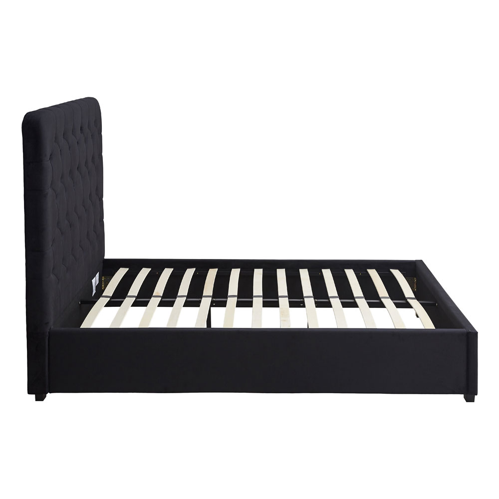 Laelio Velvet Fabric King Size Bed in Black