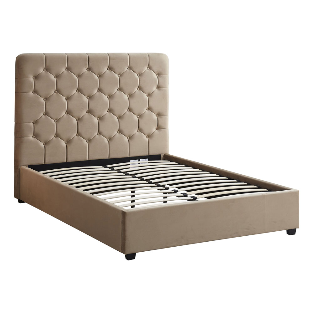 Laelio Velvet Fabric King Size Bed in Fawn