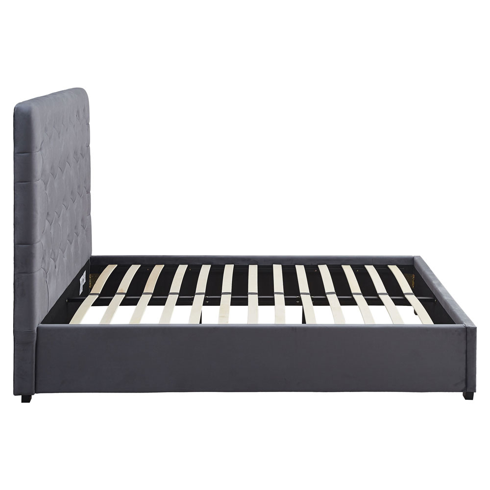 Laelio Velvet Fabric King Size Bed in Grey