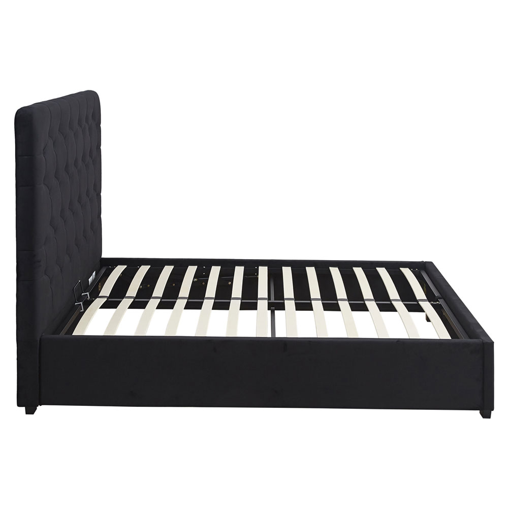 Laelio Velvet Fabric Ottoman Storage Double Bed in Black
