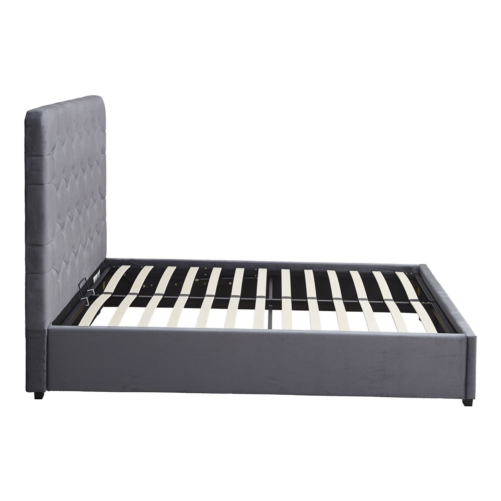 Laelio Velvet Fabric Ottoman Storage Double Bed in Grey