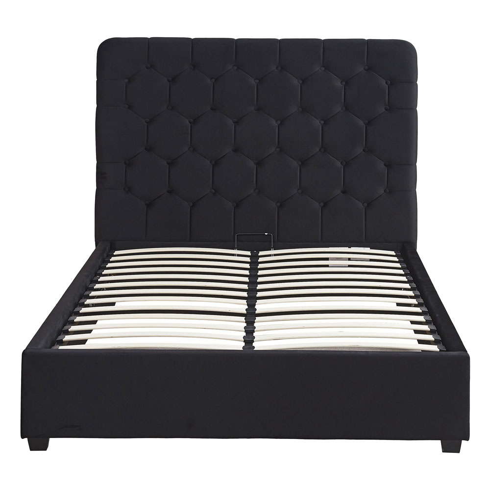 Laelio Velvet Fabric Ottoman Storage King Size Bed in Black