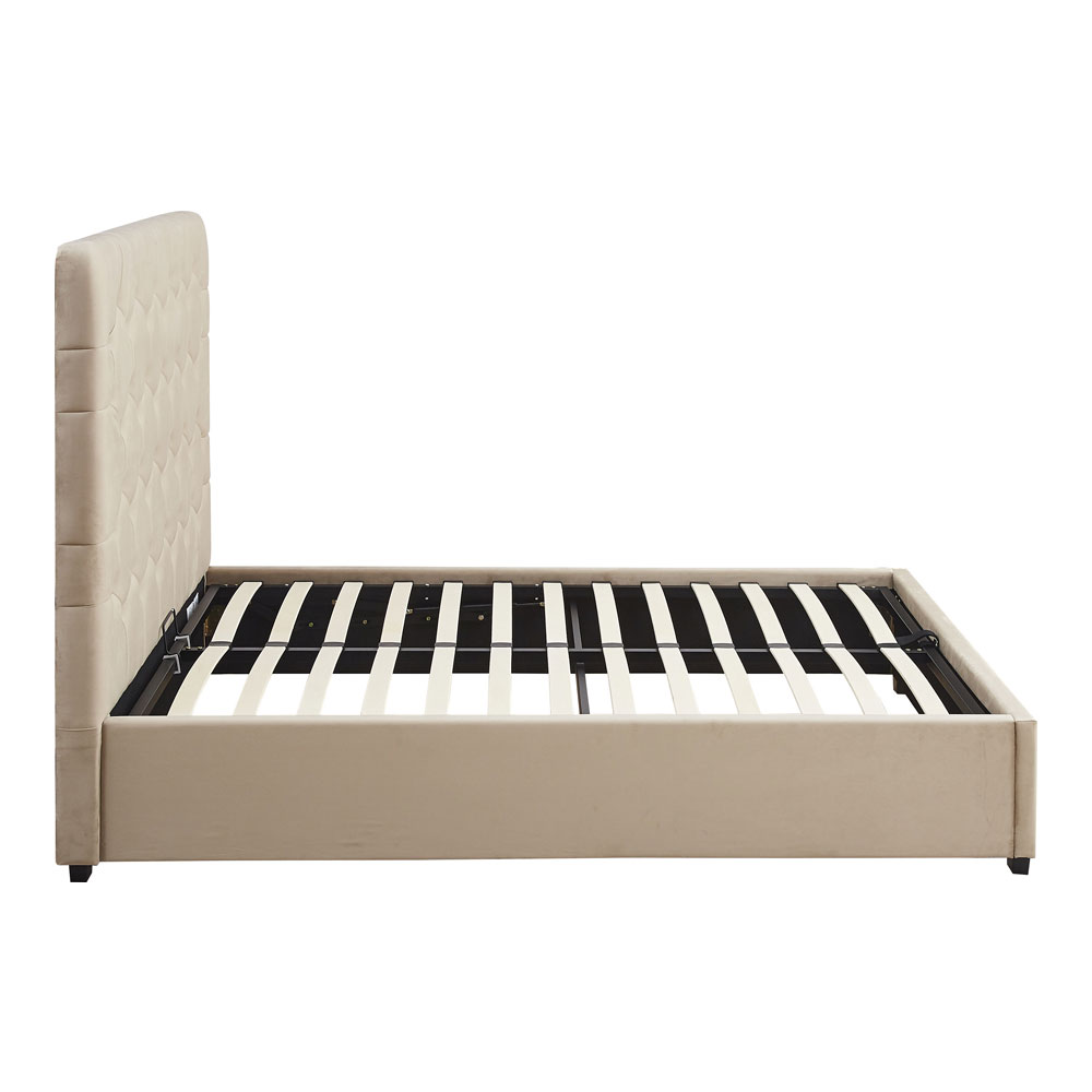Laelio Velvet Fabric Ottoman Storage King Size Bed in Fawn