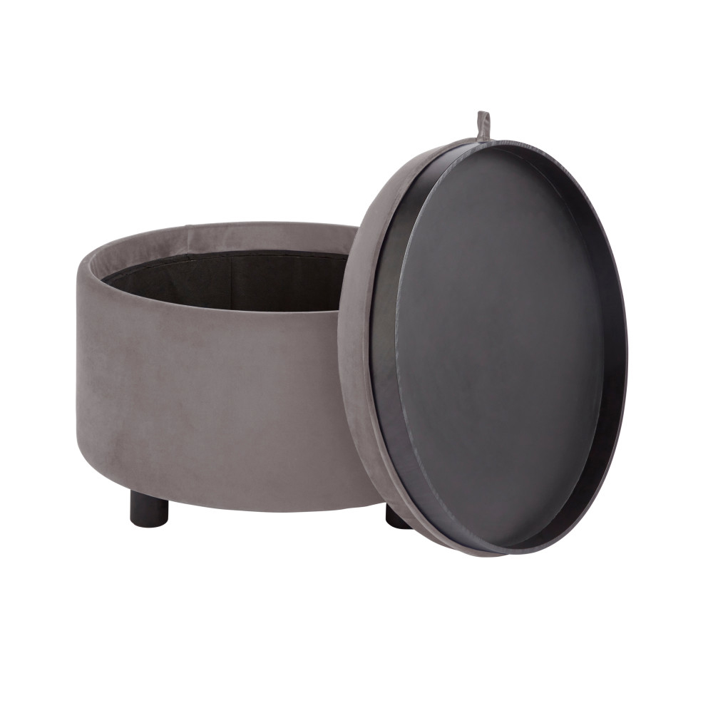 Laelis Velvet Tray Storage Stool in Grey