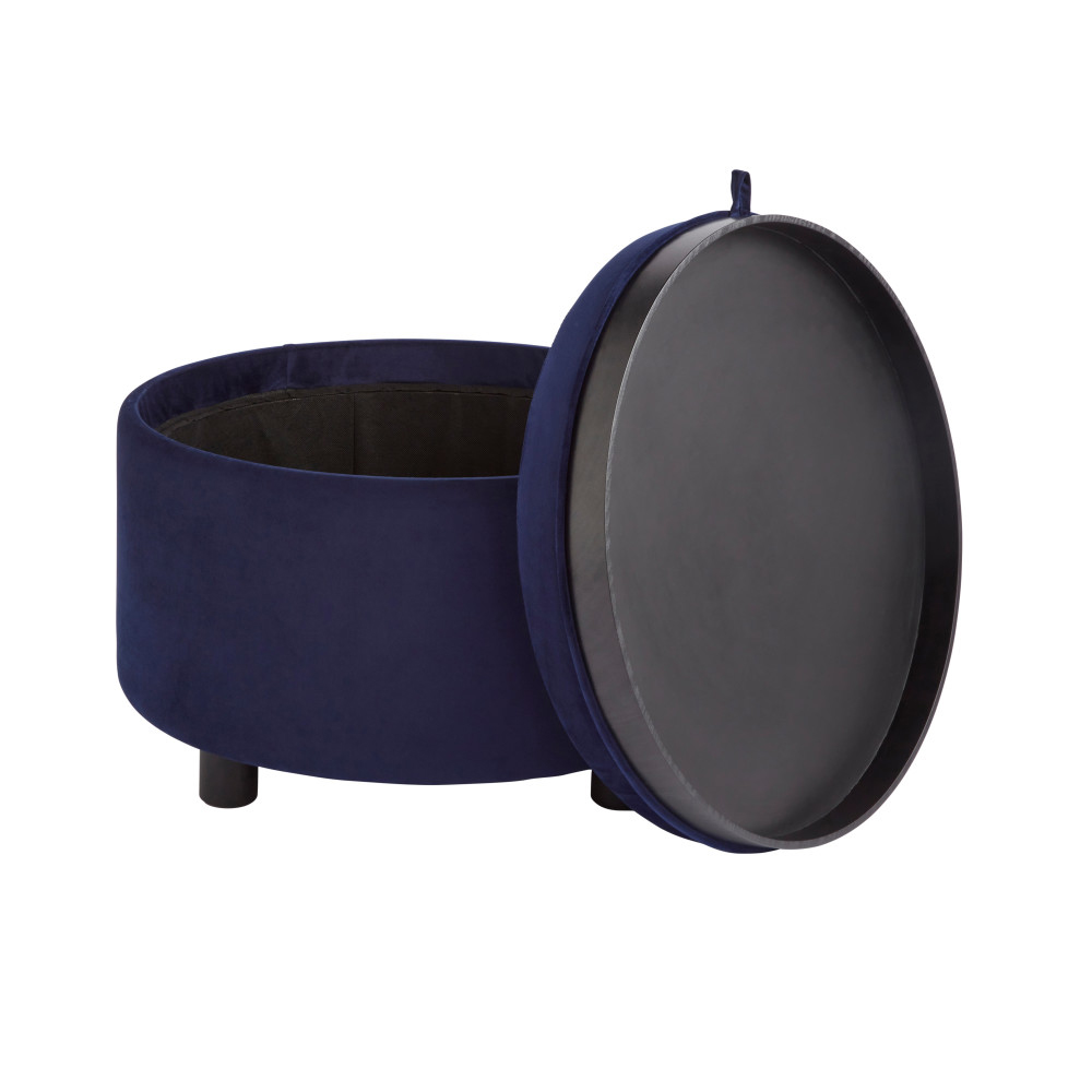 Laelis Velvet Tray Storage Stool in Midnight Blue