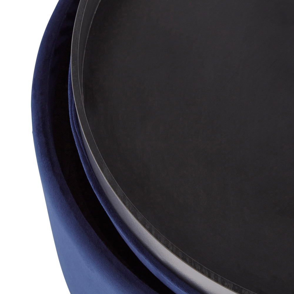 Laelis Velvet Tray Storage Stool in Midnight Blue