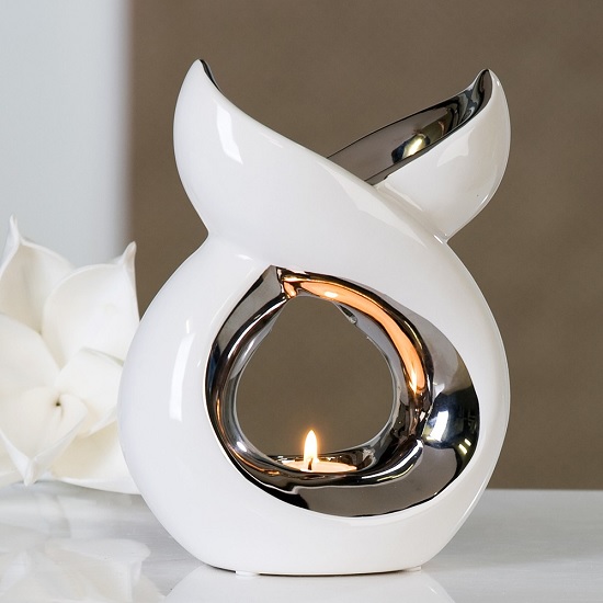 Product photograph of Lago Aroma Burner Tealight Candle In White And Silver from Furniture in Fashion