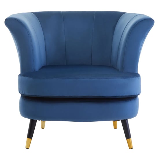 Product photograph of Lagos Velvet Scalloped Armchair In Midnight Blue from Furniture in Fashion