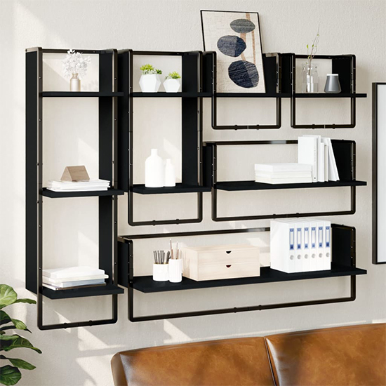 Product photograph of Lagos Wooden Wall Shelf With 6 Compartments In Black from Furniture in Fashion