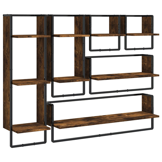 Lagos Wooden Wall Shelf With 6 Compartments In Smoked Oak