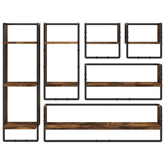 Lagos Wooden Wall Shelf With 6 Compartments In Smoked Oak