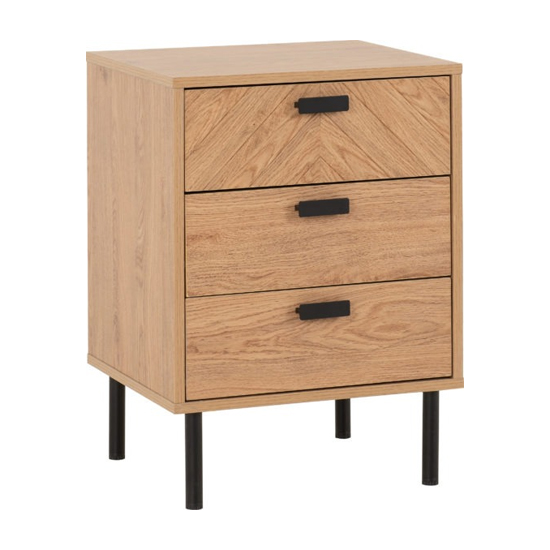 Lagos Wooden Bedside Cabinet With 3 Drawers In Medium Oak