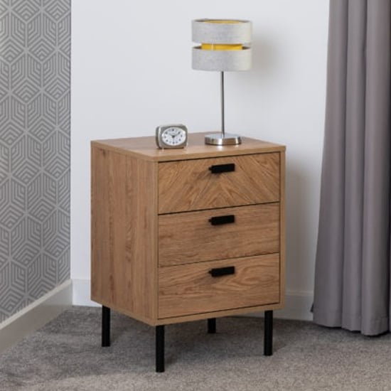 Product photograph of Lagos Wooden Bedside Cabinet With 3 Drawers In Medium Oak from Furniture in Fashion
