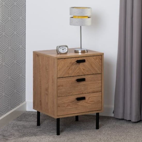 Read more about Lagos wooden bedside cabinet with 3 drawers in medium oak