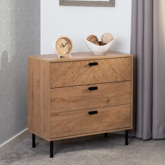 Product photograph of Lagos Wooden Chest Of 3 Drawers In Medium Oak from Furniture in Fashion