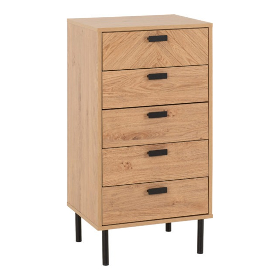 Lagos Wooden Chest Of 5 Drawers Narrow In Medium Oak