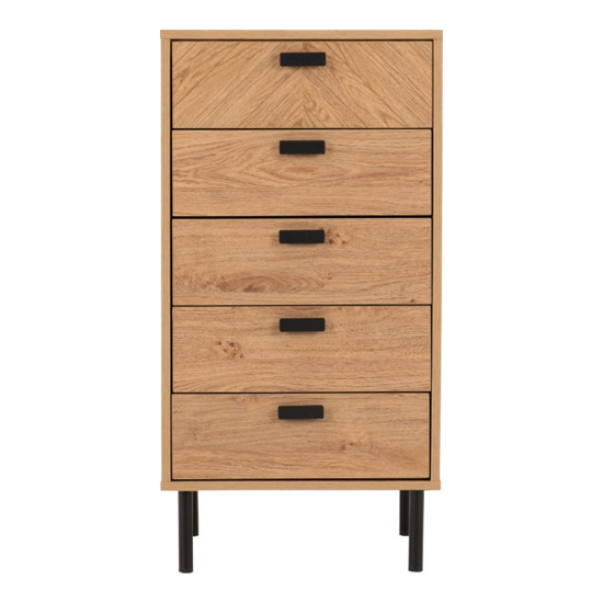 Lagos Wooden Chest Of 5 Drawers Narrow In Medium Oak