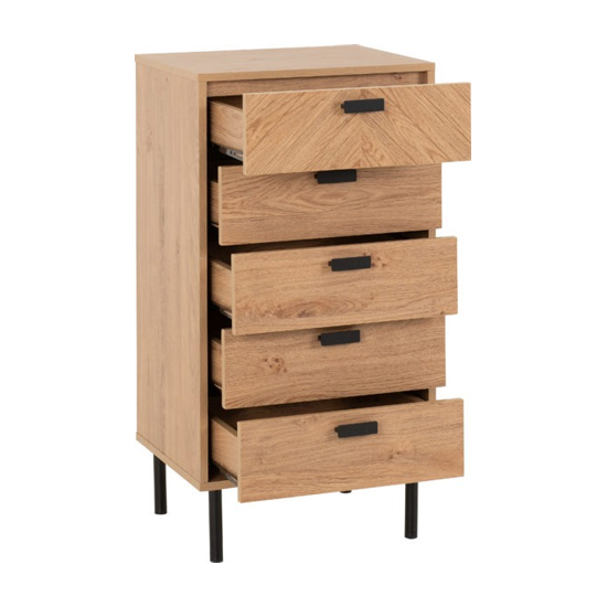 Lagos Wooden Chest Of 5 Drawers Narrow In Medium Oak