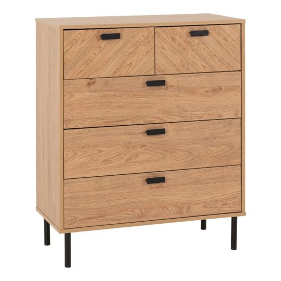 Lagos Wooden Chest Of 5 Drawers Wide In Medium Oak