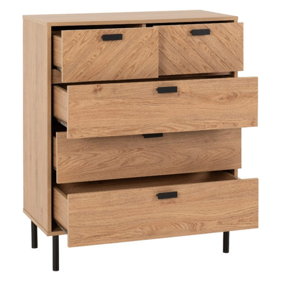 Lagos Wooden Chest Of 5 Drawers Wide In Medium Oak