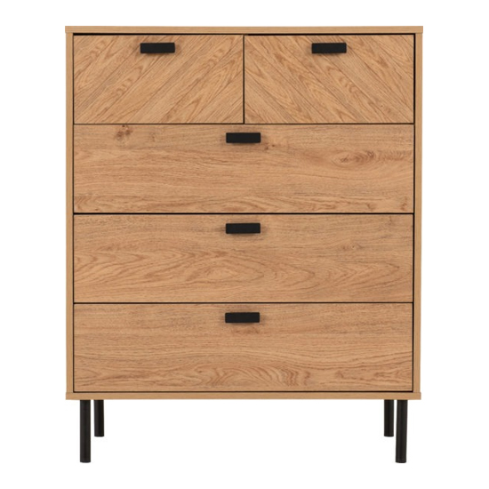 Lagos Wooden Chest Of 5 Drawers Wide In Medium Oak