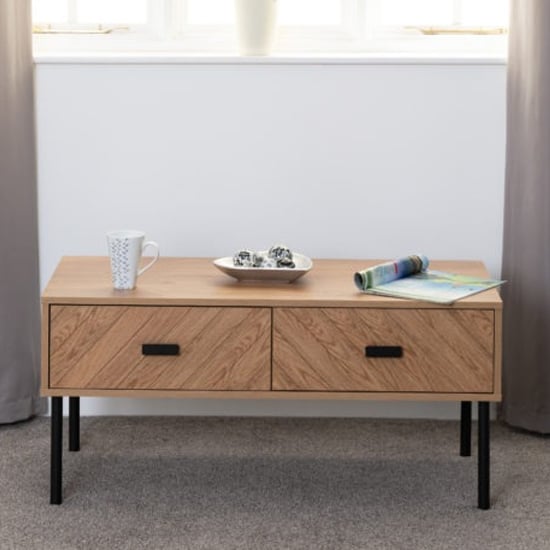 Product photograph of Lagos Wooden Coffee Table With 2 Drawers In Medium Oak from Furniture in Fashion