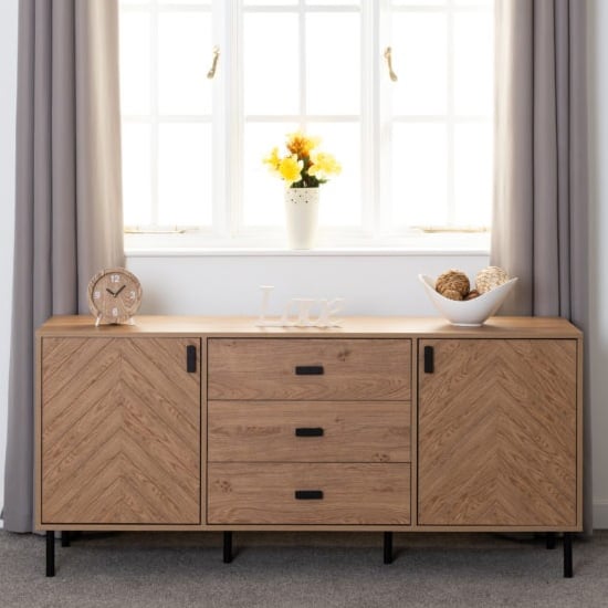 Product photograph of Lagos Wooden Sideboard With 2 Doors 3 Drawers In Medium Oak from Furniture in Fashion