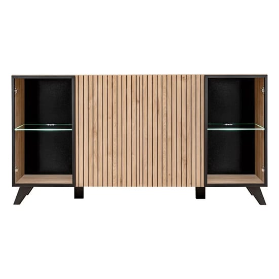 Lagos Wooden Sideboard With 4 Doors In Hickory Oak And LED