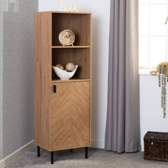 Read more about Lagos wooden storage cabinet 1 door 2 shelves in medium oak