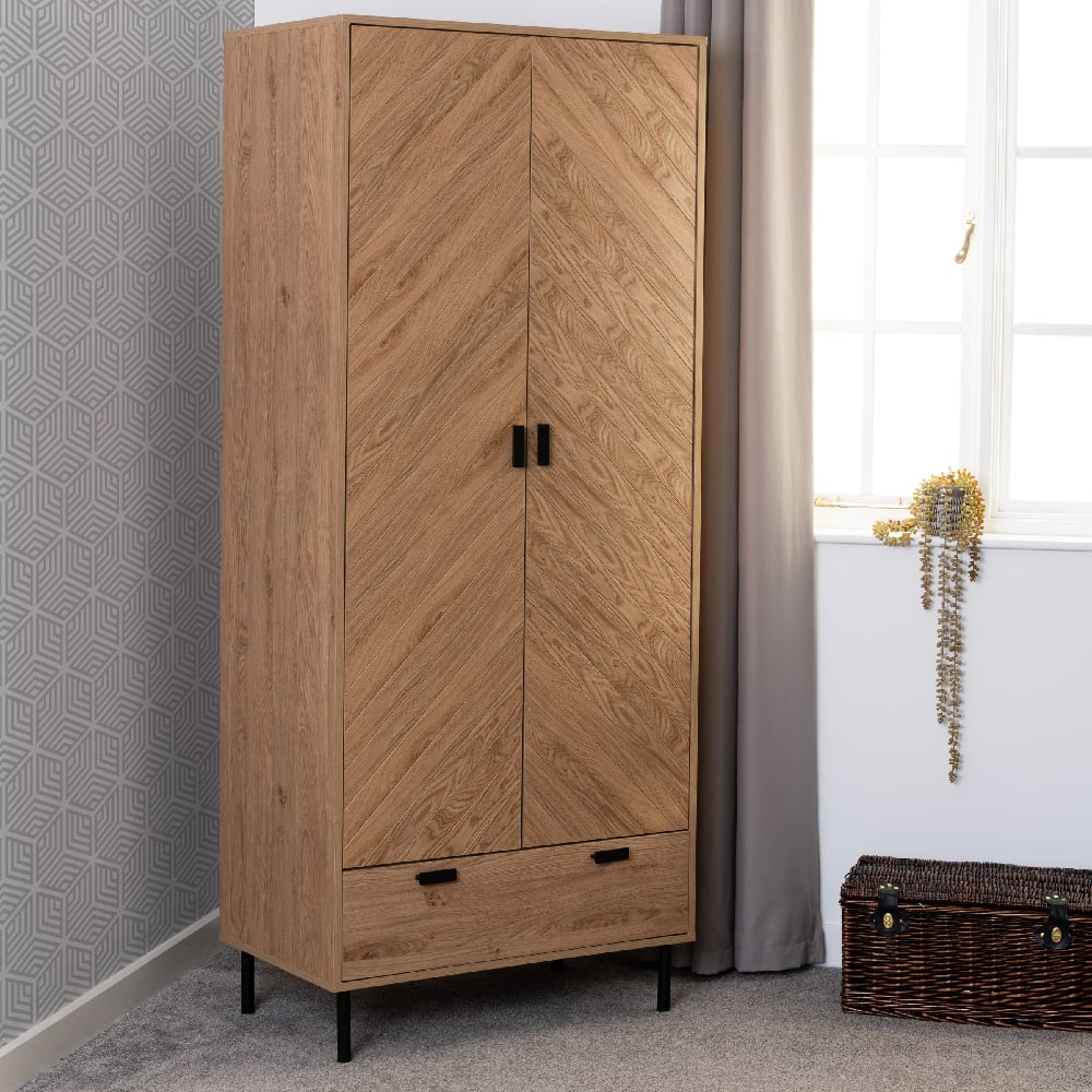 Read more about Lagos wooden wardrobe with 2 doors 1 drawer in oak