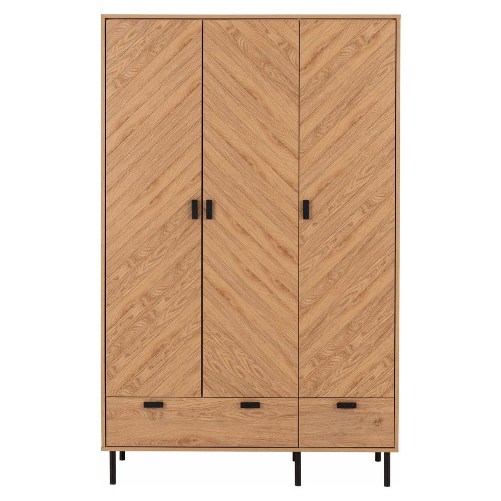 Lagos Wooden Wardrobe with 3 Doors 2 Drawers in Medium Oak Effect