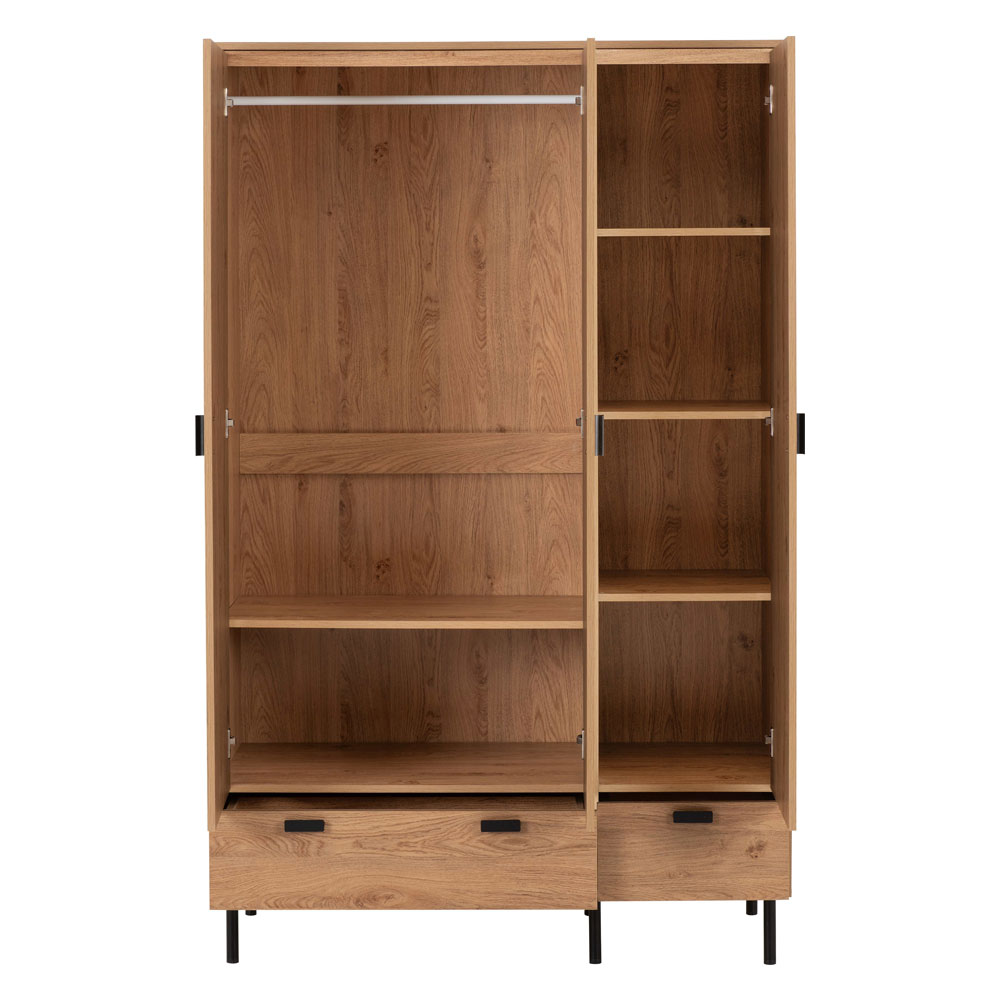 Lagos Wooden Wardrobe with 3 Doors 2 Drawers in Medium Oak Effect