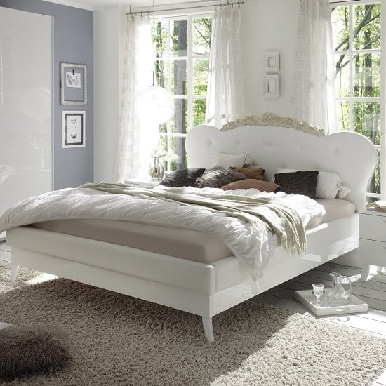 Lagos Super King Bed In High Gloss, White Wooden Headboard Super King Size