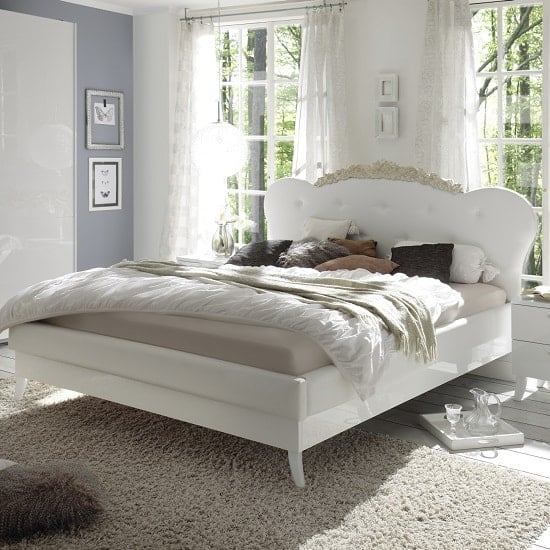 Product photograph of Lagos Super King Bed In High Gloss White With Pu Headboard from Furniture in Fashion