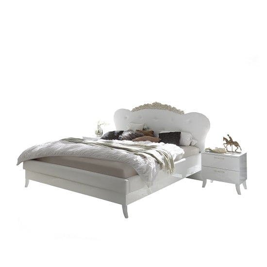 Lagos Super King Bed In High Gloss White With PU Headboard_4