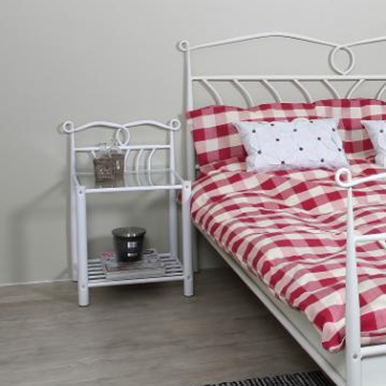 Lagrange Metal Bedside Table With Glass Shelf In White Furniture in