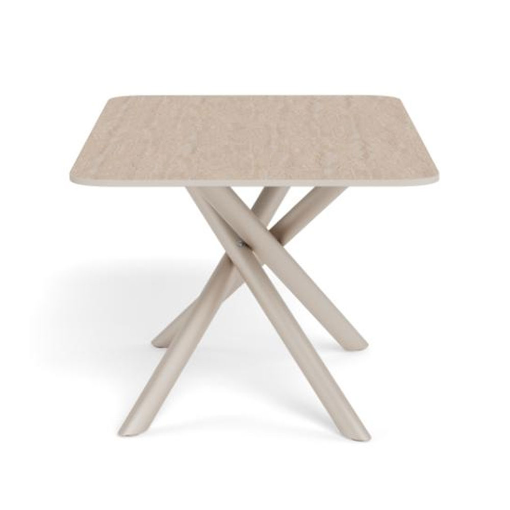 Lagrange Sand Marona Rough Ceramic Dining Table with Grey Steel Base