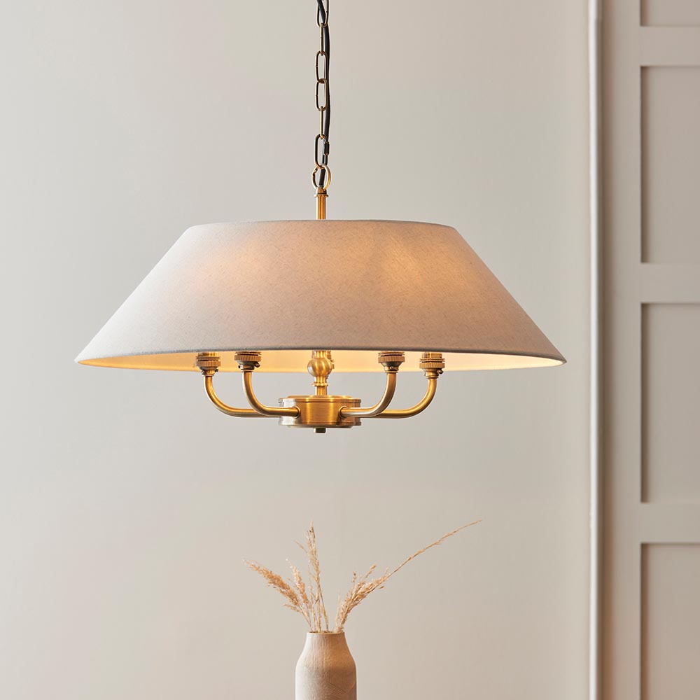 Lahaina 5 Light Fabric Pendant Ceiling Light In Antique Brass