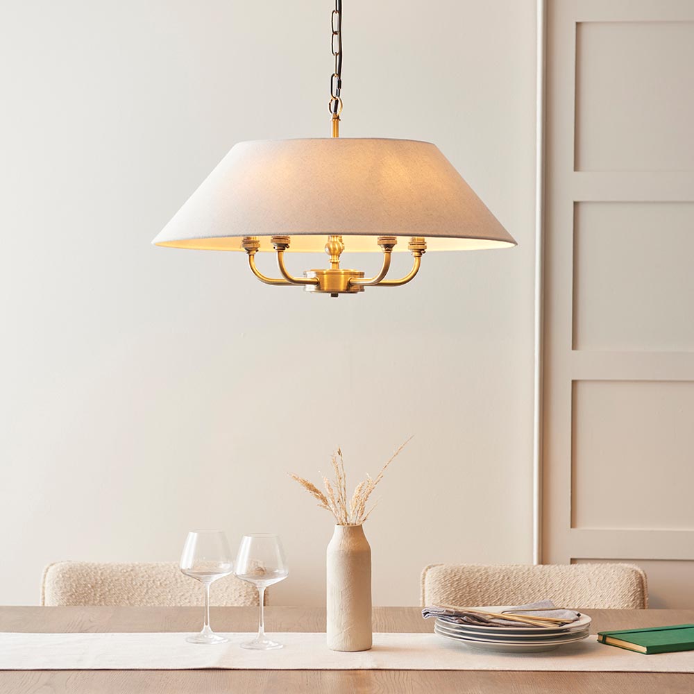 Lahaina 5 Light Fabric Pendant Ceiling Light In Antique Brass