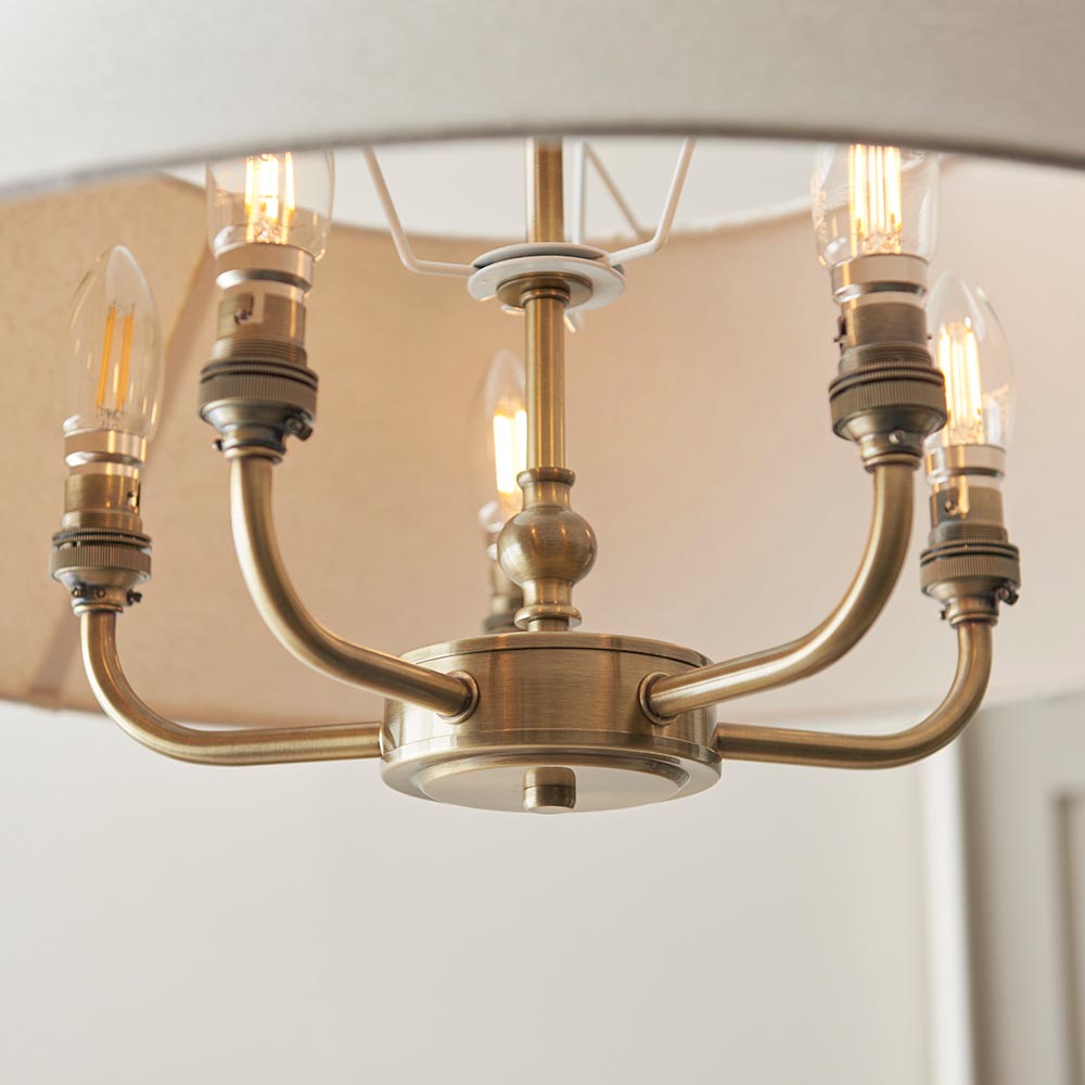 Lahaina 5 Light Fabric Pendant Ceiling Light In Antique Brass