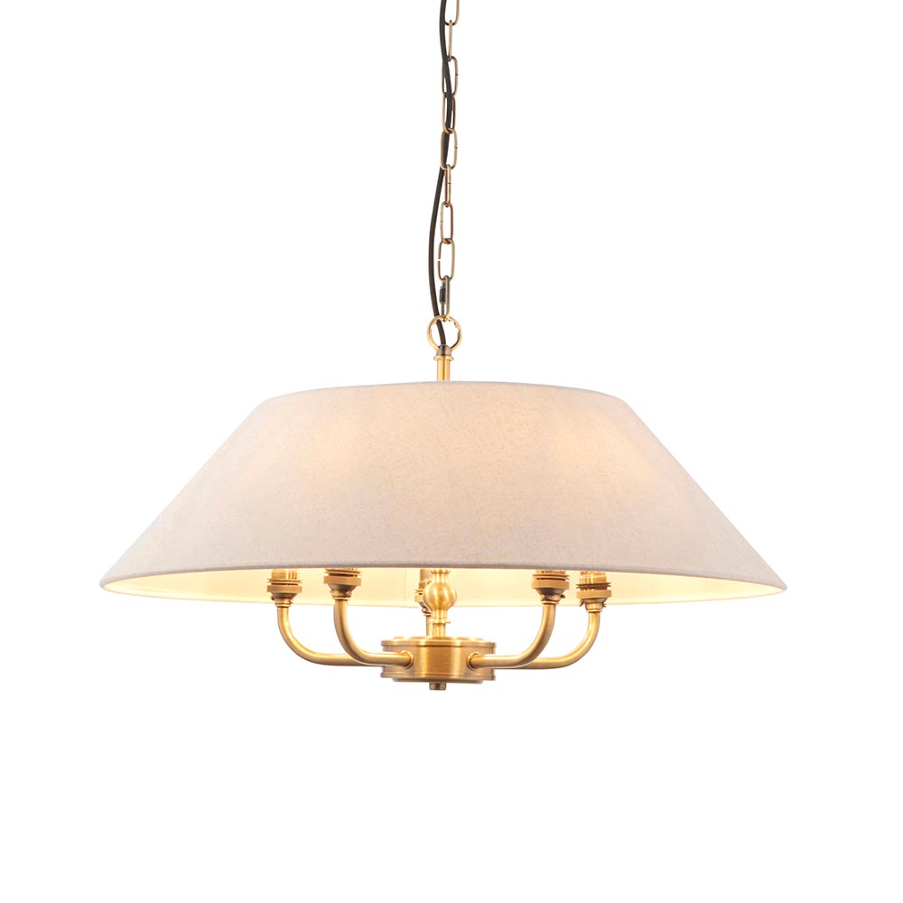 Lahaina 5 Light Fabric Pendant Ceiling Light In Antique Brass
