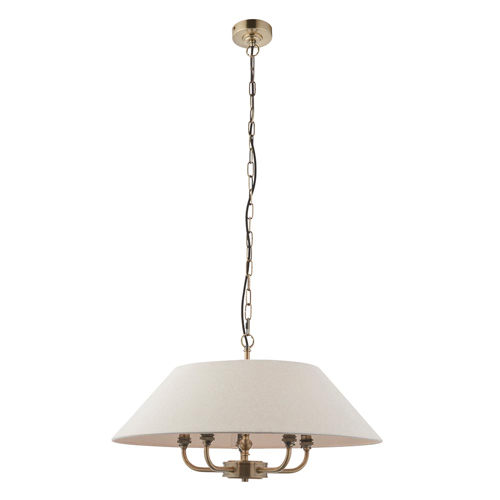 Lahaina 5 Light Fabric Pendant Ceiling Light In Antique Brass