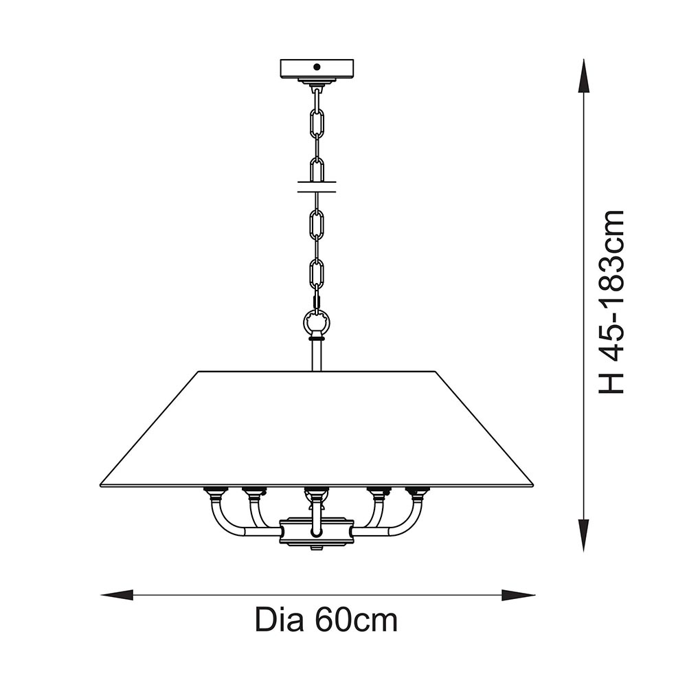 Lahaina 5 Light Fabric Pendant Ceiling Light In Antique Brass