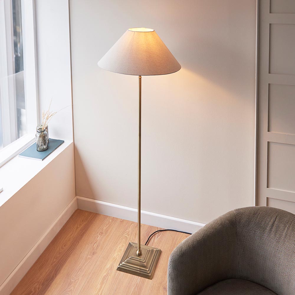 Lahaina Fabric Floor Lamp In Antique Brass