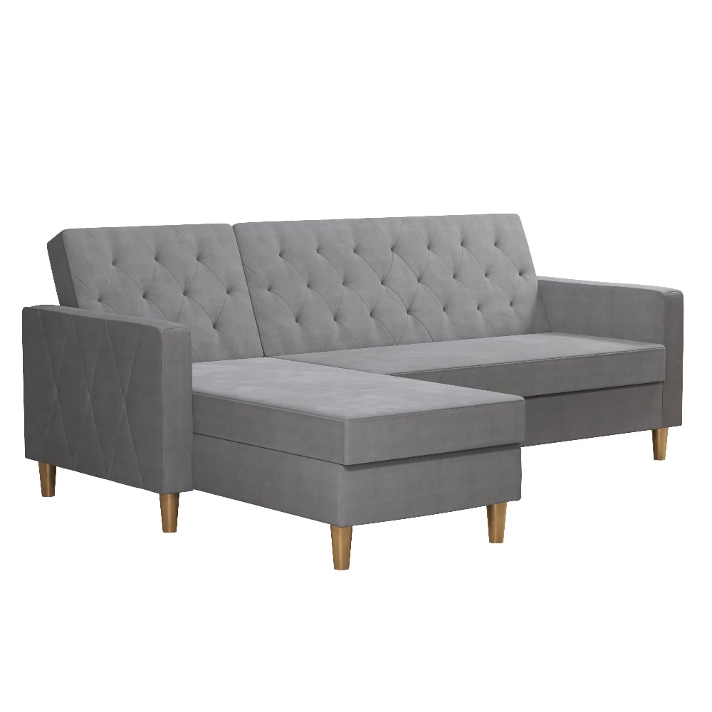 Read more about Lahaina fabric sofa bed with oak legs in light grey