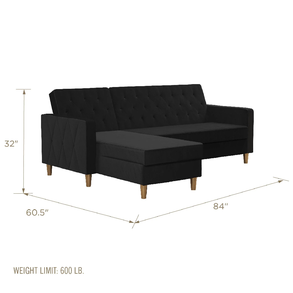 Lahaina Velvet Sofa Bed With Oak Legs In Black