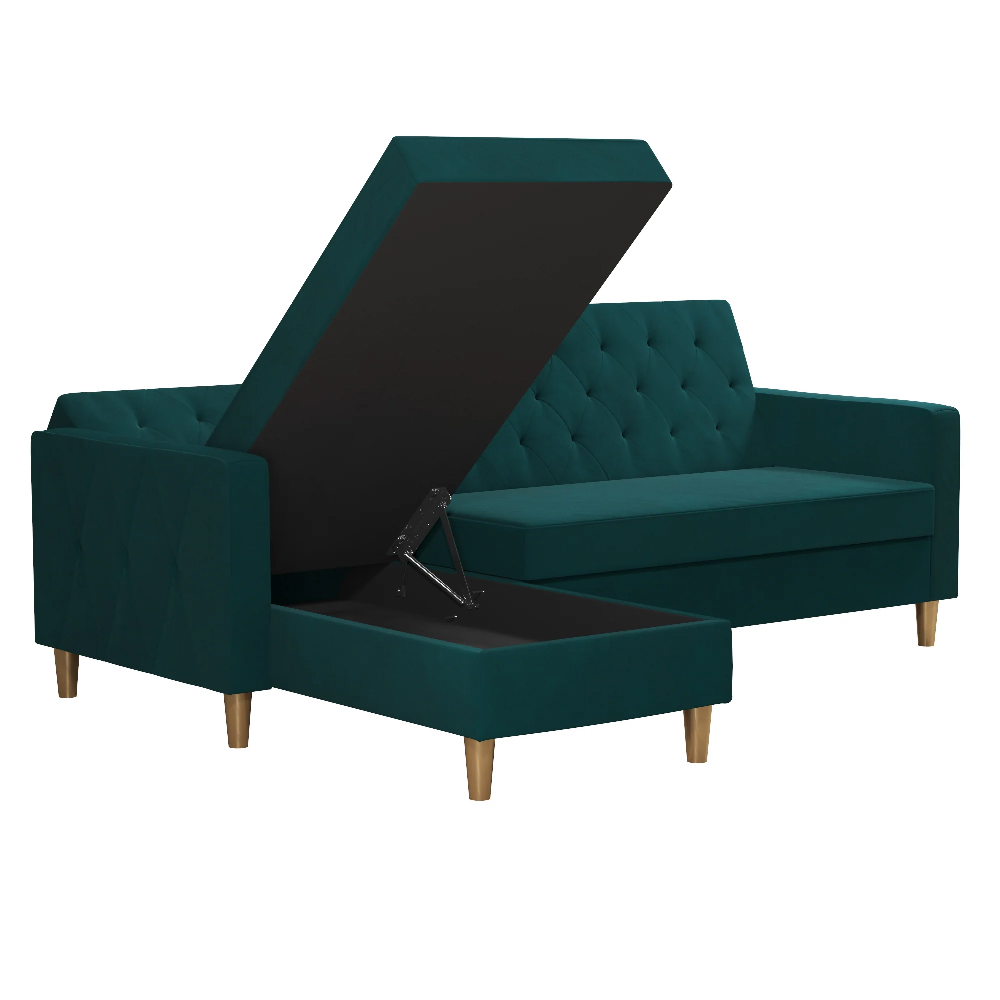 Lahaina Velvet Sofa Bed With Oak Legs In Green