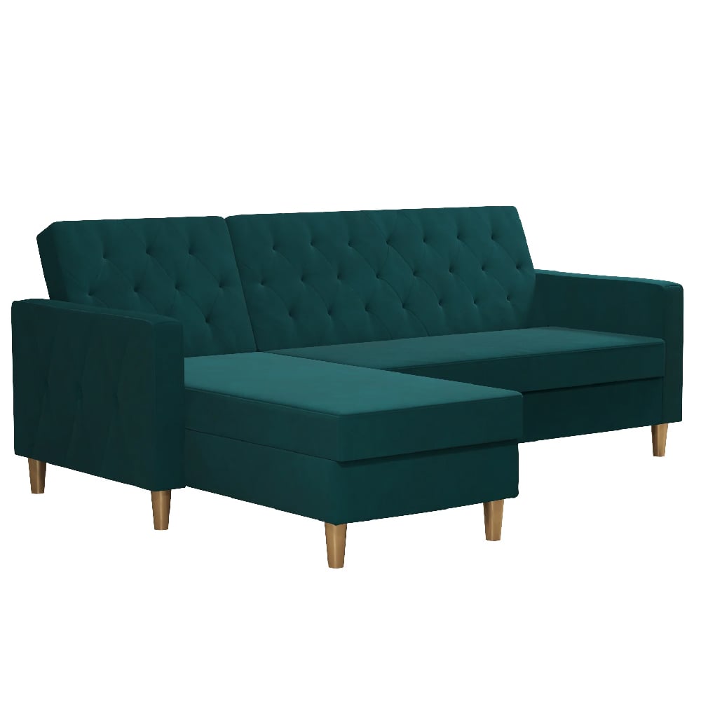Read more about Lahaina velvet sofa bed with oak legs in green